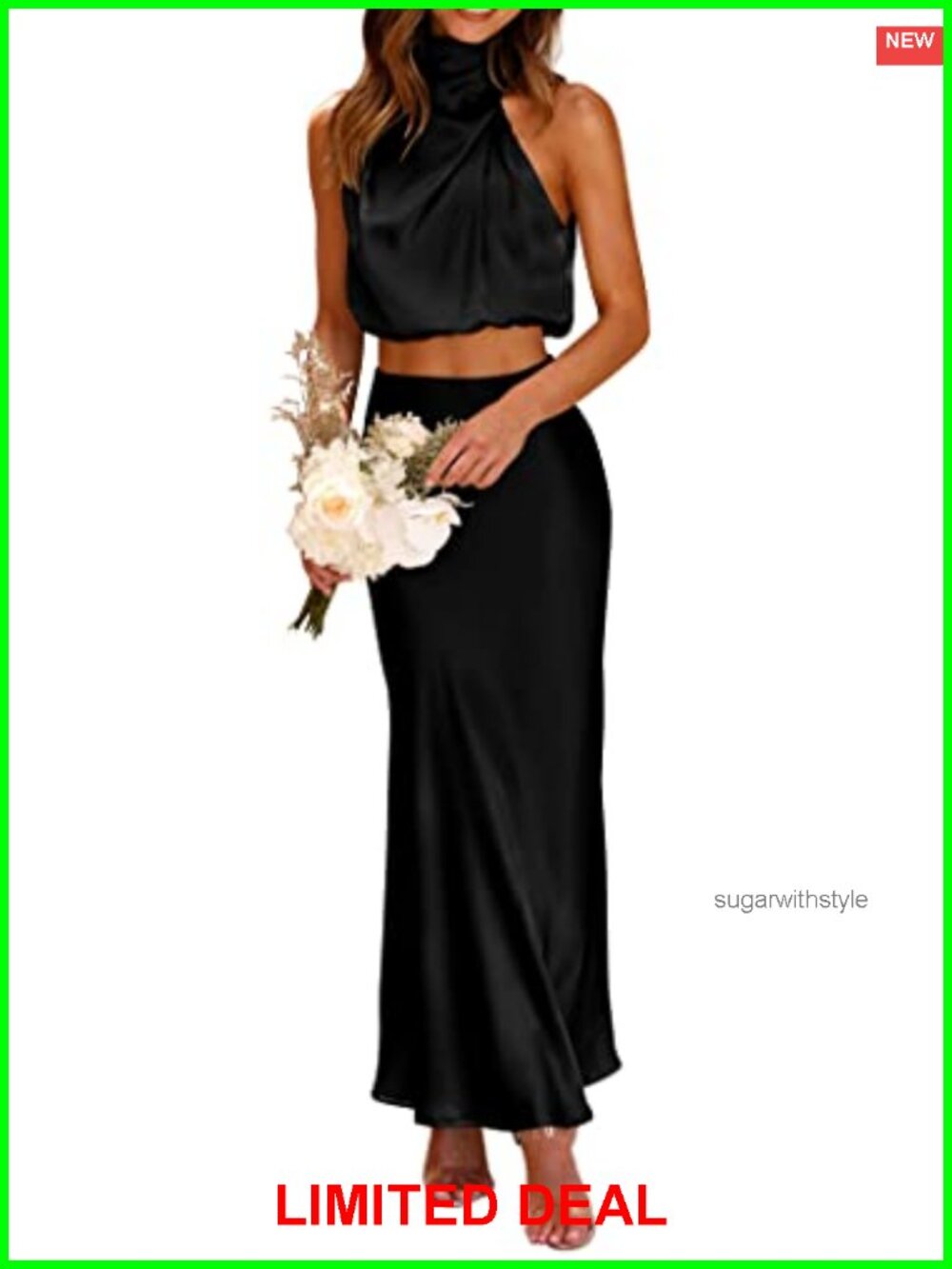 Satin Skirt Set Two Piece Mock Neck Crop Top High Waist